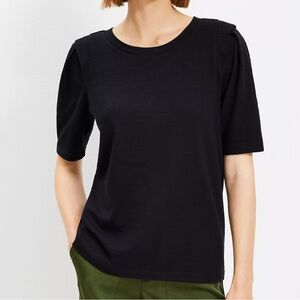 LOFT Pleated Sleeve Black T-shirt